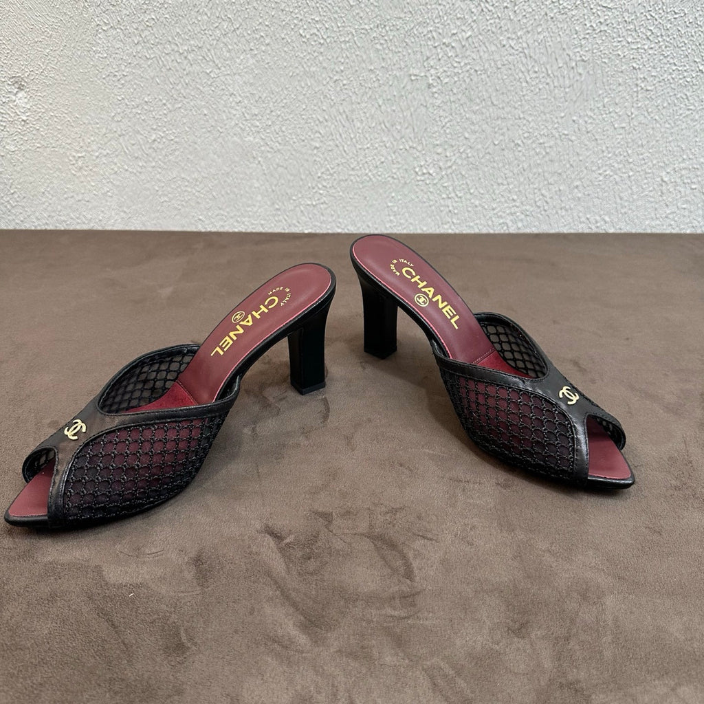 Chanel Mules Mixed Fibers Cotton Lambskin Black #382385