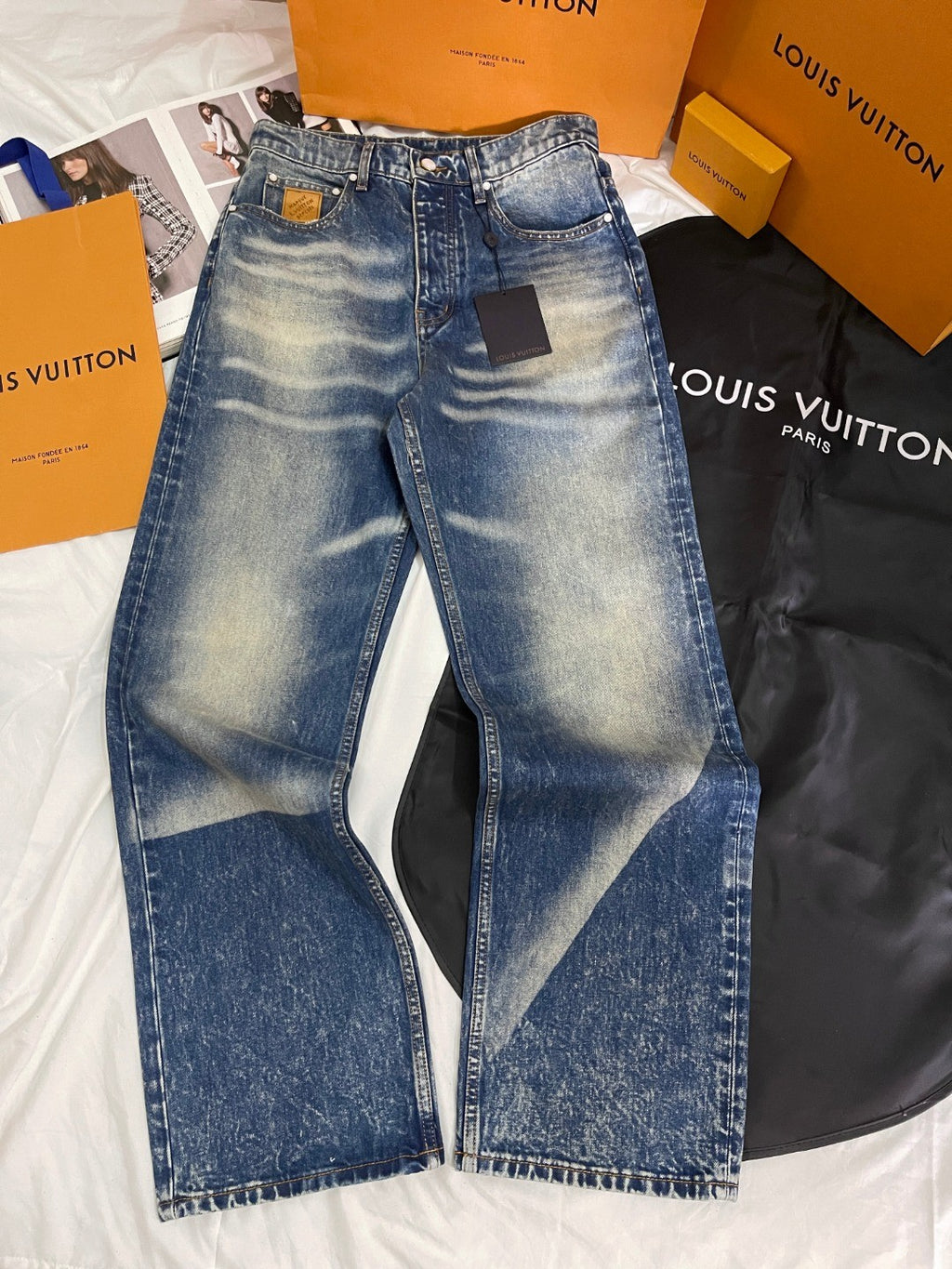 Louis Vuitton Men's Spring And Fall Blue Washed Bright Line Loose Long Jeans Pants #75247