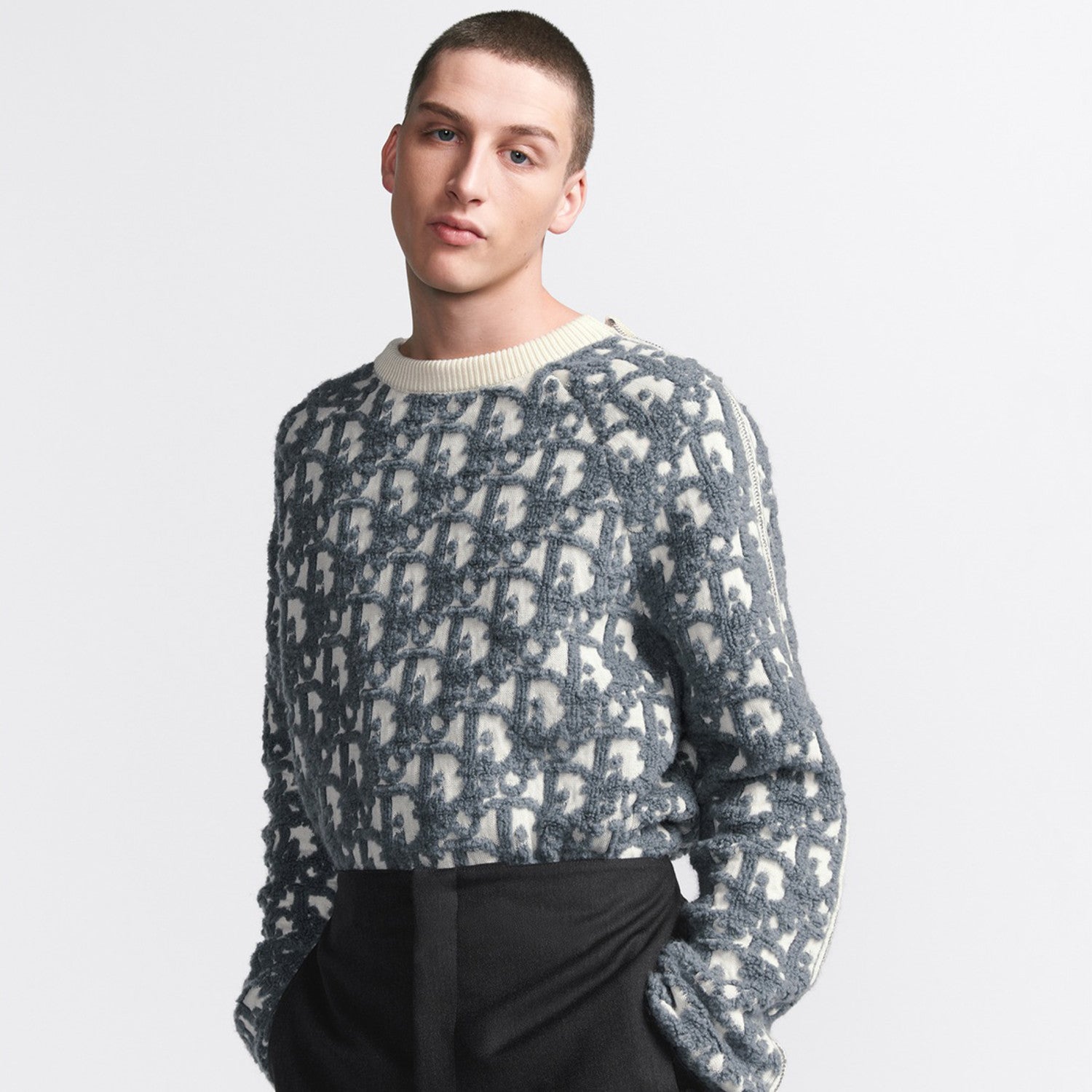 Dior Men's Spring. Autumn and Winter Oblique Printed Round Neck Long Sleeve Solid Color Fitted Sweater #72184