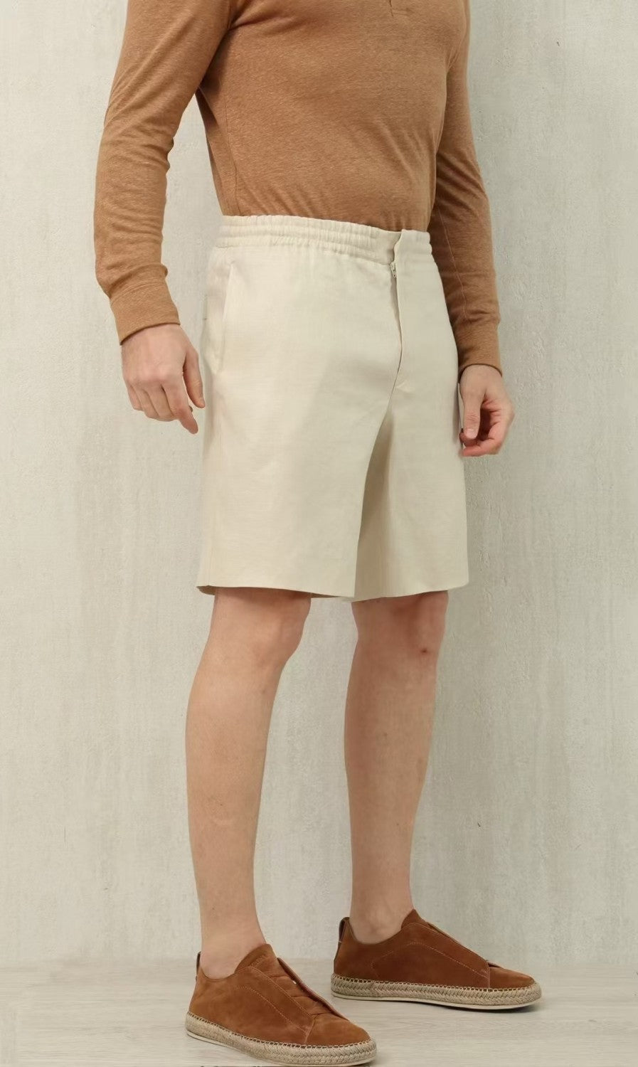 Ermenegildo Zegna Men's Summer Mid Waist Straight Solid Color Linen Casual Shorts Ngvp #1234