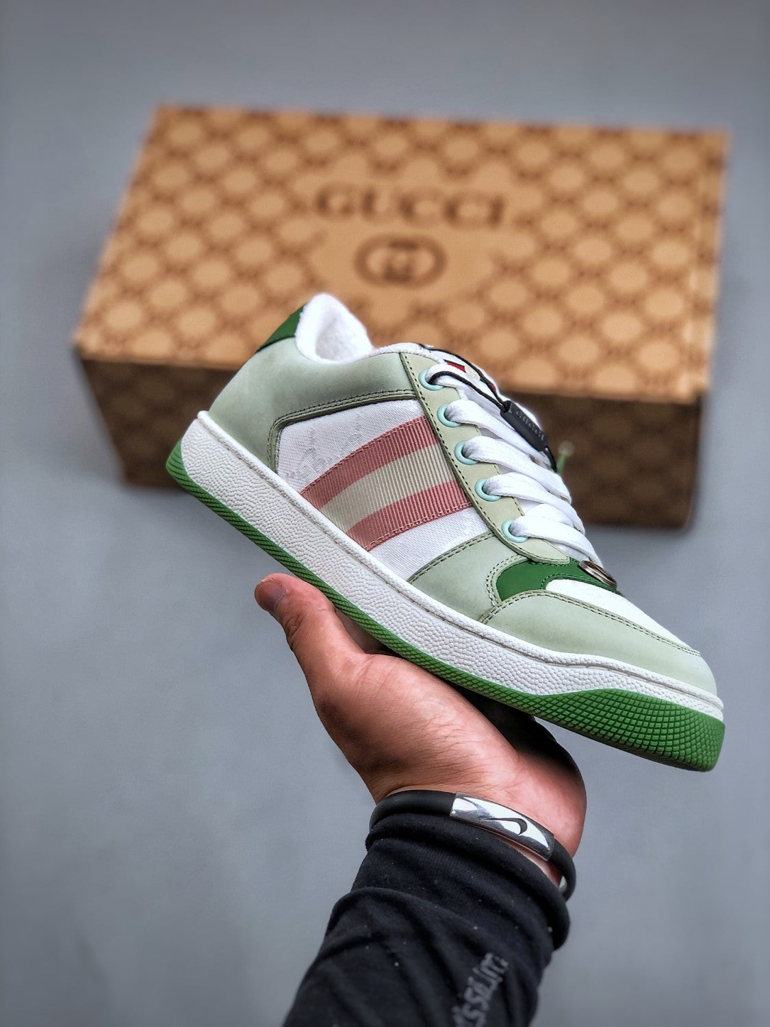Gucci Women's Round Toe Comfort Screener Collection Embellished Webbing Thick Sole Low Top Sneakers Shoes #76363