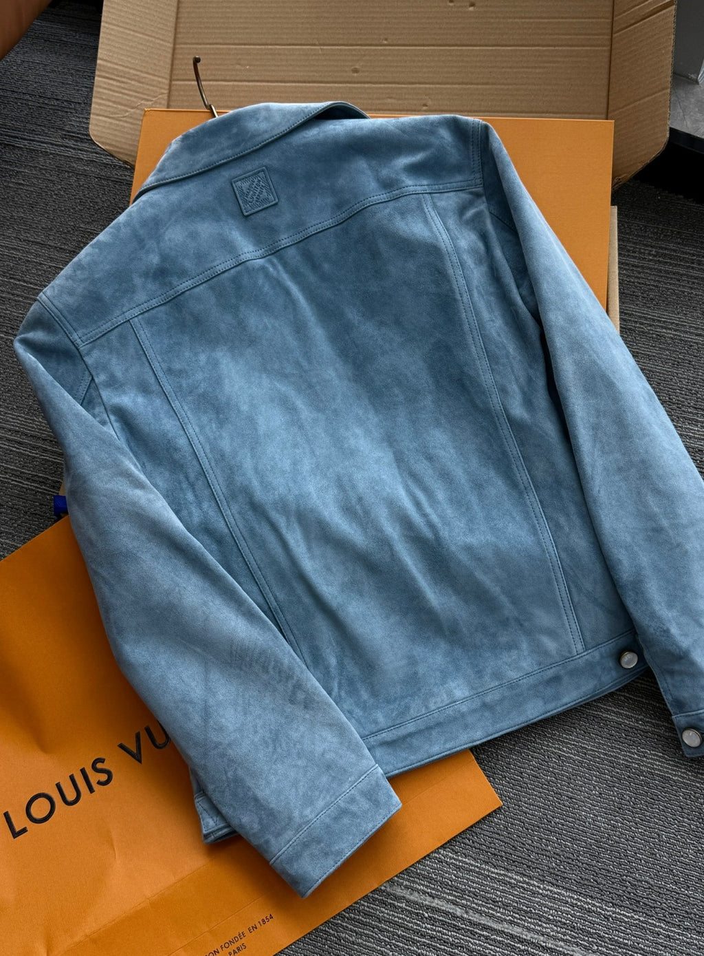 Louis Vuitton TYPE II Men's Spring/autumn Fashion Casual Collared Single Breasted Classic Printed Suede Leather Long Sleeved Jacket #78379