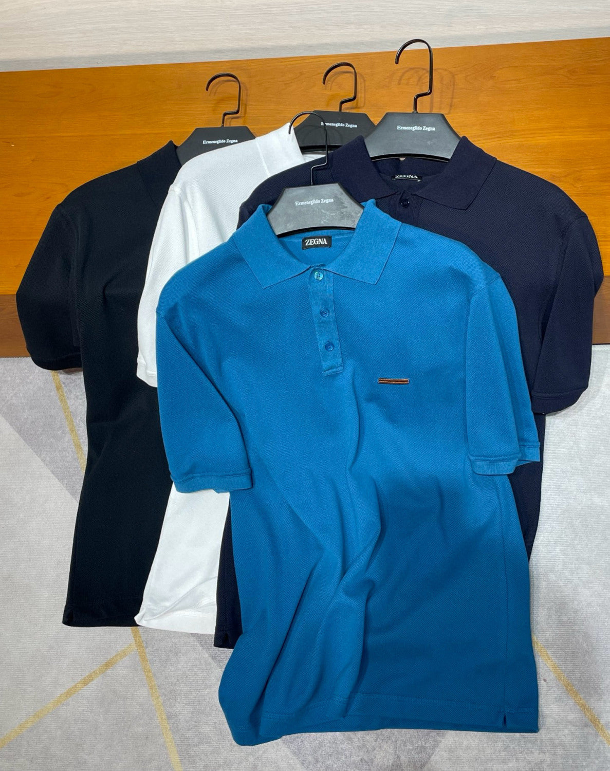 Ermenegildo Zegna Men's Summer Solid Color Breathable Beaded Cotton Fabric Polo Neck Short Sleeve T-Shirt #76929