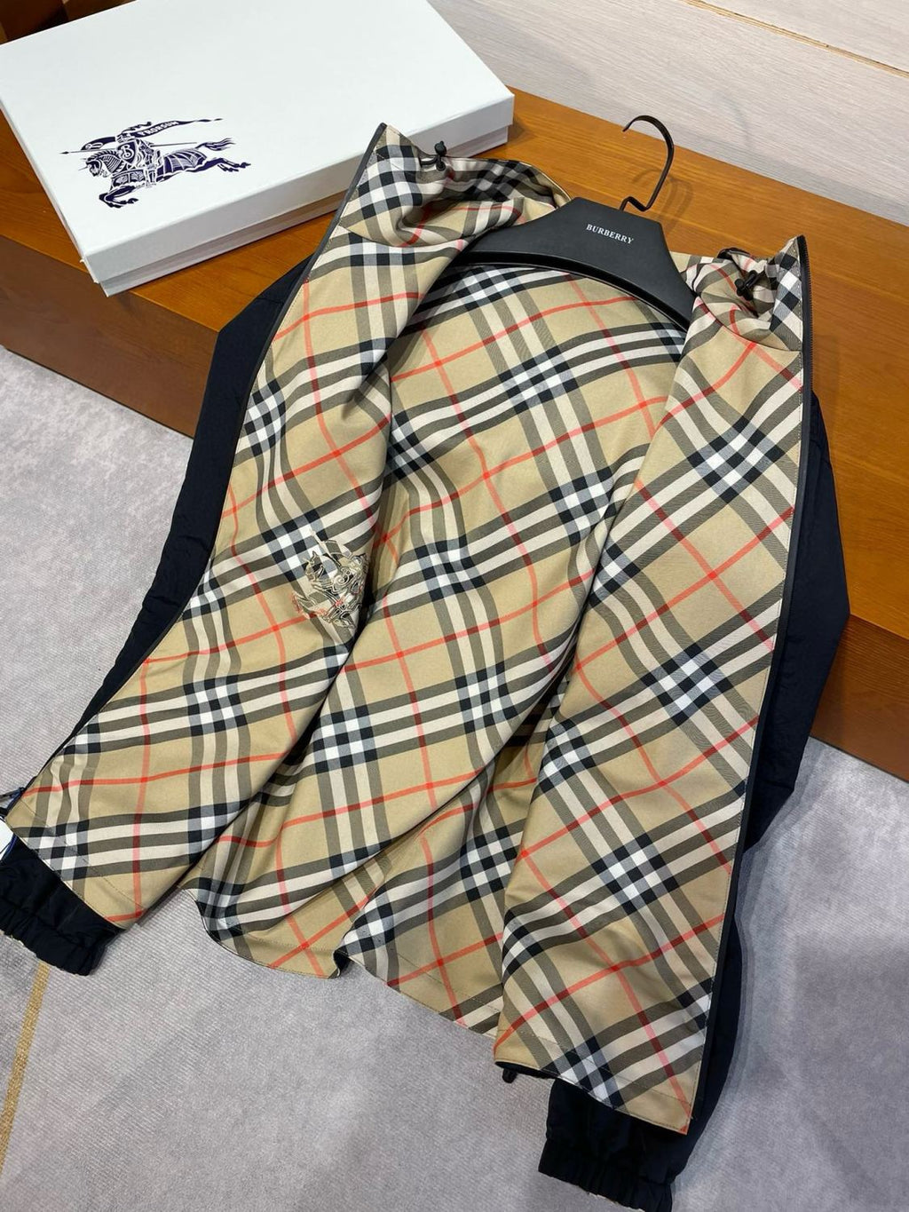 Burberry Men's Autumn and Winter Check Printed Reversible Zipper Hooded Long Sleeve Jacket #73814