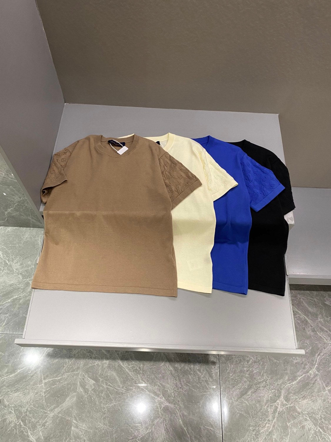 Louis Vuitton Men's Summer Solid Color Logo Jacquard Round Neck Cotton Short Sleeve T-Shirt #99834