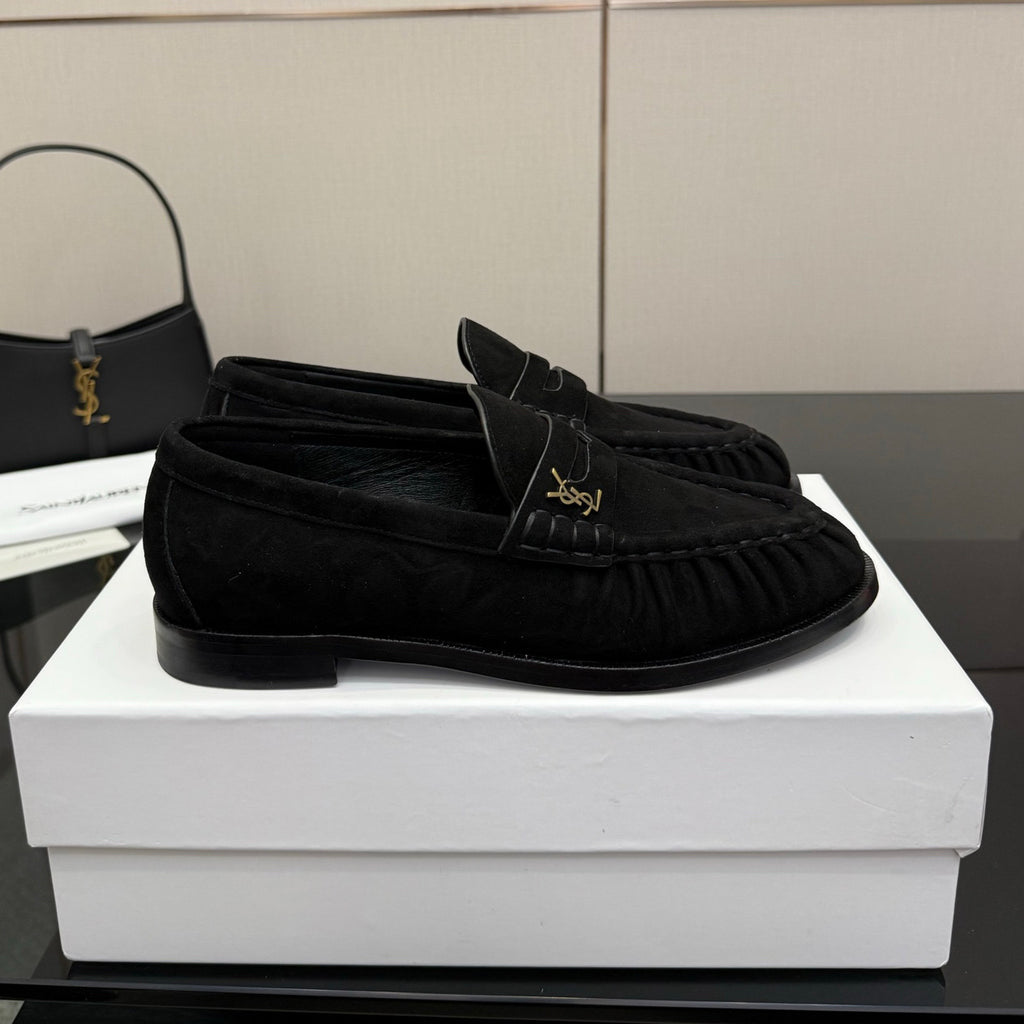 Saint Laurent Women's Autumn/Winter Fashion Casual Sheepskin Suede Round Toe Slip On Flat Loafers Casual Shoes #78376