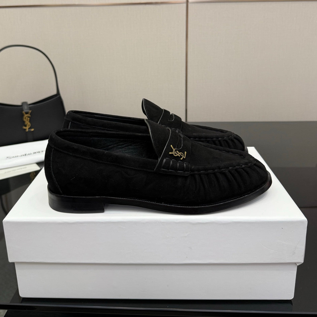 Saint Laurent Women's Autumn/Winter Fashion Casual Sheepskin Suede Round Toe Slip On Flat Loafers Casual Shoes #78376