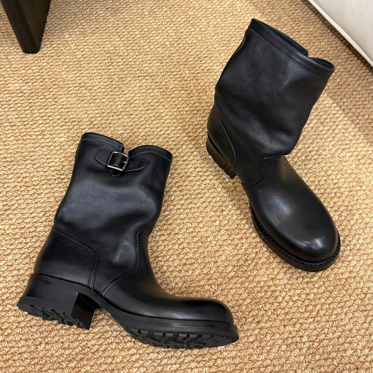 Prada Women's Fall And Winter Western Super Cool Independent Style Calf Boots Leather Buckle Fashion Trend Casual Mid-calf Knight Boots Shoes Ngvp #2258