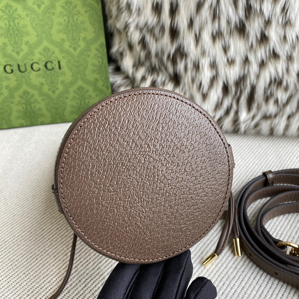 Gucci Ophidia Women's Brown Adjustable Shoulder Strap Drawstring Closure Canvas Spell Leather Bucket Bag Single Shoulder Crossbody Handbag Bags #75549