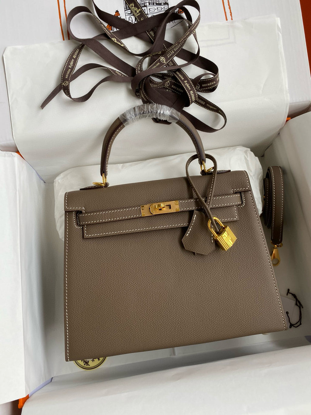 Hermes Kelly 25cm/28cm/32cm Epsom Original Leather Top-Grade Leather Handbag Bag Handcrafted Leather Bag From The Original Factory's Premium Custom Collection #194844