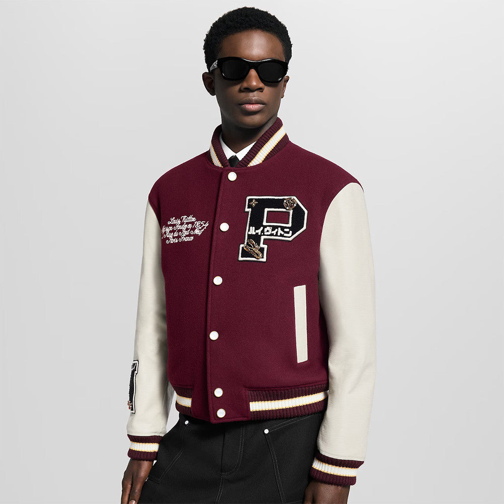 Louis Vuitton x 25FW Men's Letter Badge Printed Stand Collar Pocket Long Sleeve Baseball Uniform #332524