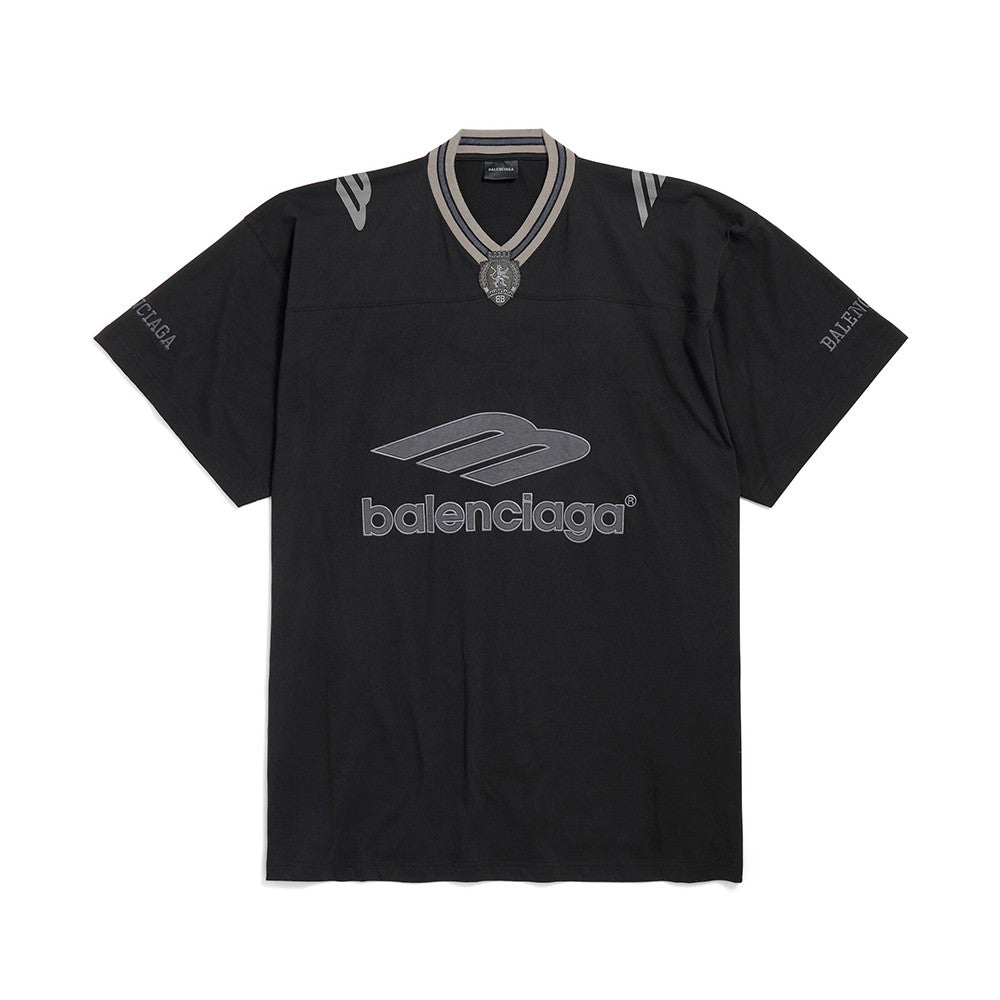 Balenciaga Top-Quality Version Men's 3b Football V-neck T-shirt Oversized Black Anthracite  #336374