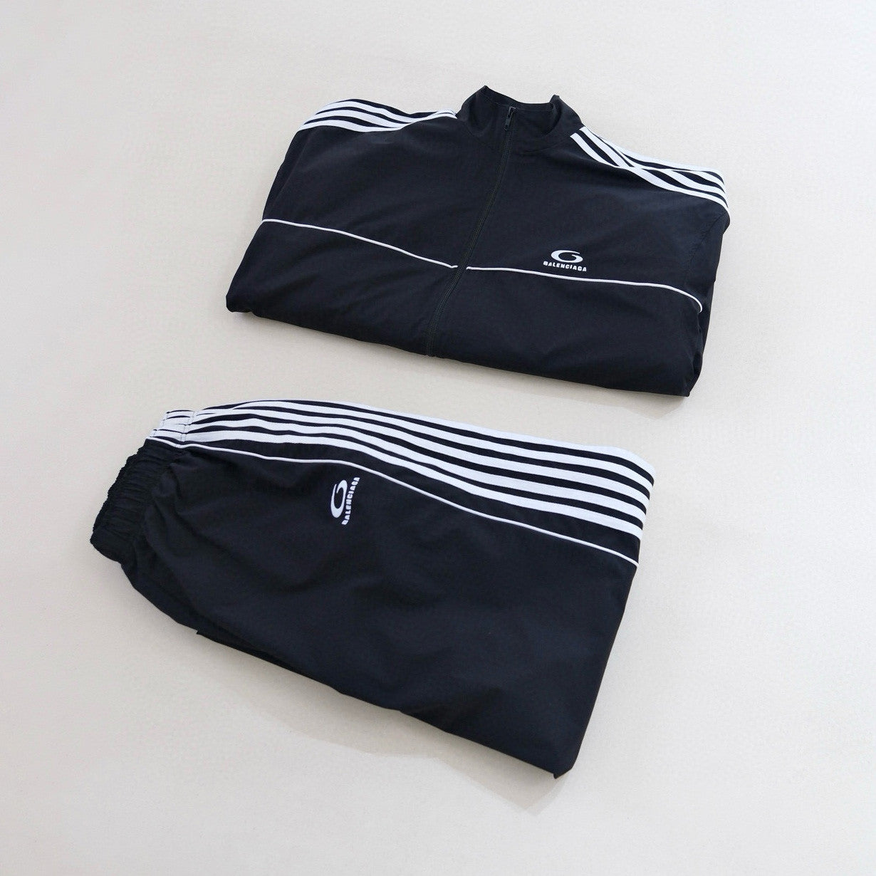 Balenciaga Men's And Women's Spring/Fall Fashion Casual Solid Color Striped Zipper Stand Up Collar Sports Embroidered Long Sleeve Loose Jacket #78257