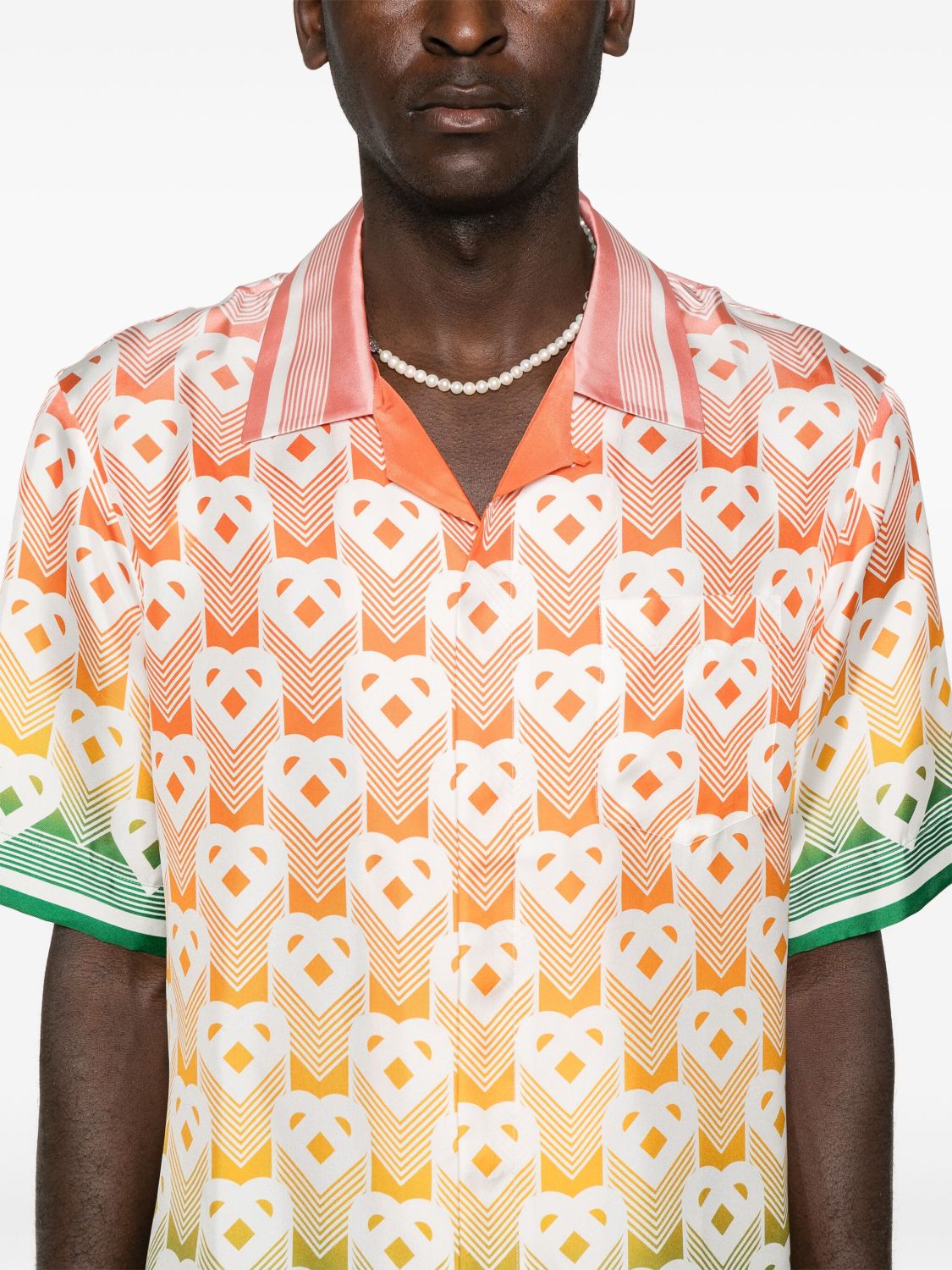 Casablanca Men's Summer Gradient Heart Printed Silk Short Sleeve Shirt Casual Elastic Lace-Up Shorts Ngvp  #8677