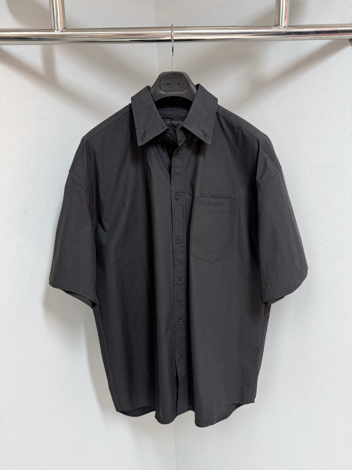 Balenciaga Men's Summer Solid Tape Letter Print Single Breasted Short Sleeve Shirt #76698