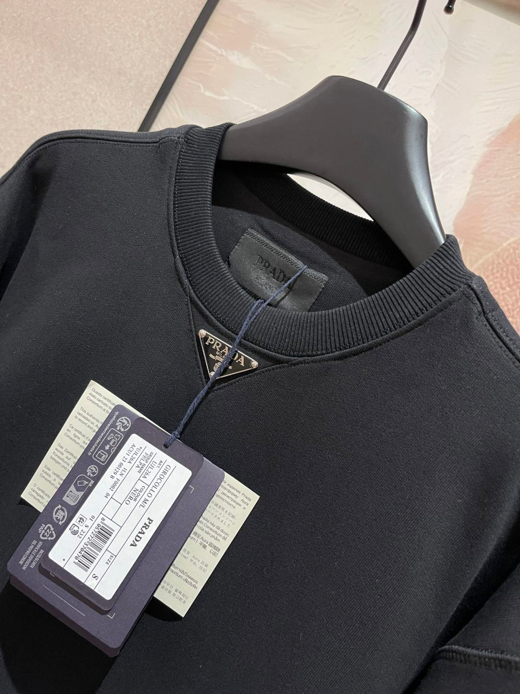 Prada Men's And Women's Spring And Fall Logo Applique Solid Color Round Neck Pullover Long Sleeve Sweater #73643