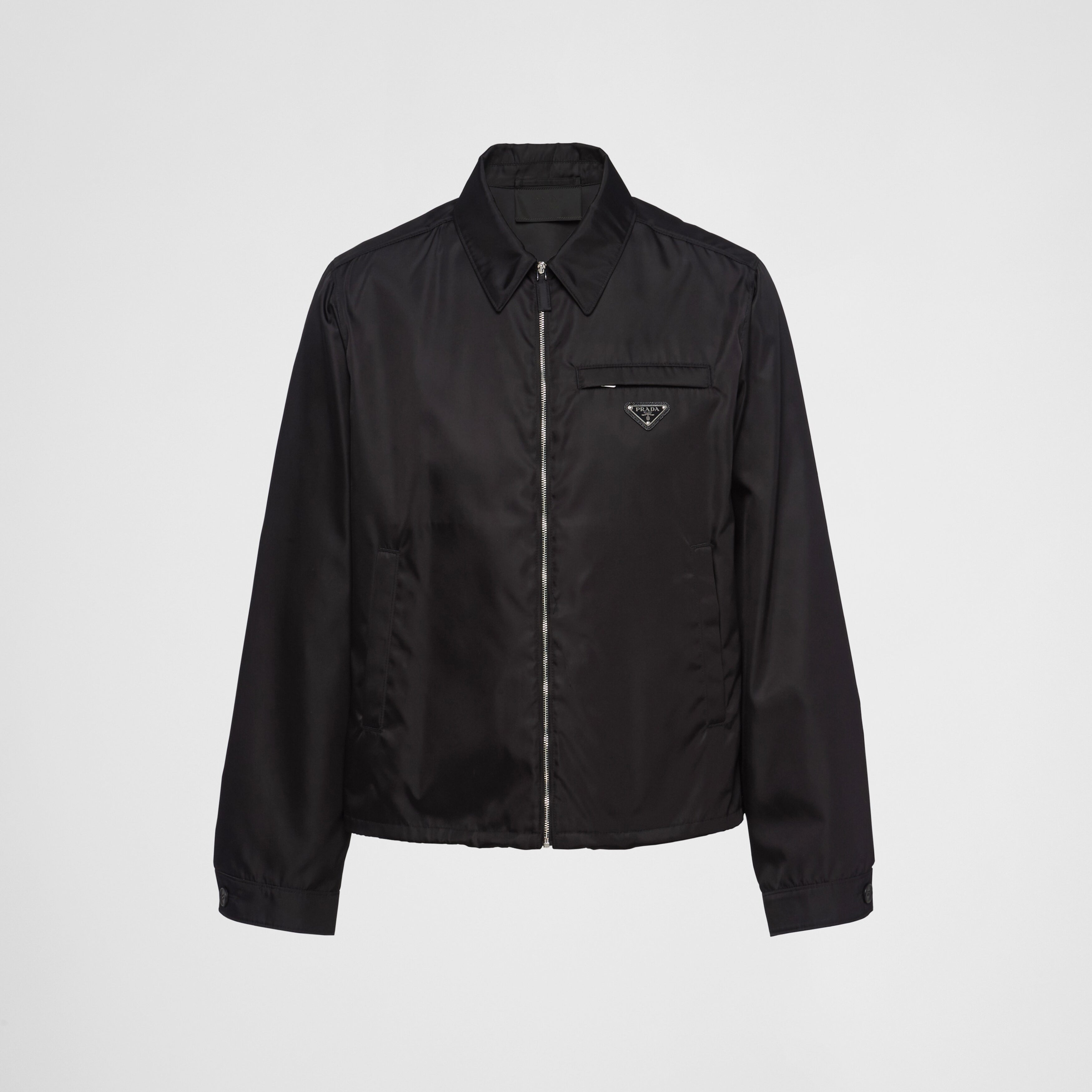 Prada Men's Fall/Winter Fashion Casual Solid Color Collared Zipper Nylon Triangular Logo Shirt Style Jacket #79153