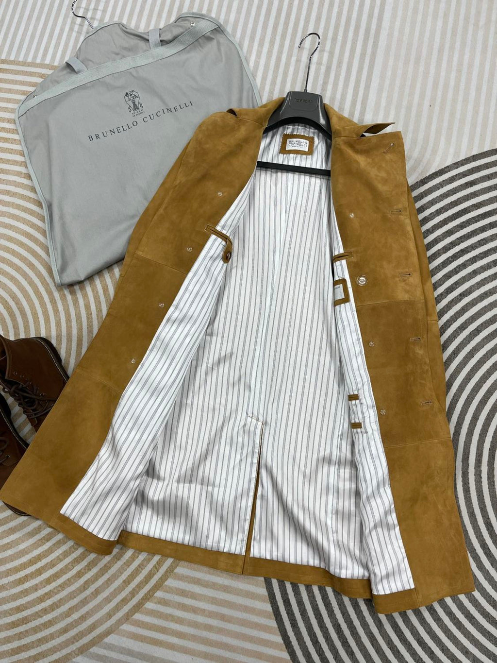 Brunello Cucinelli Men's Women's Autumn And Winter Leather Trench Coat Casual Solid Color Lapel Belt Jacket Ngvp #9777