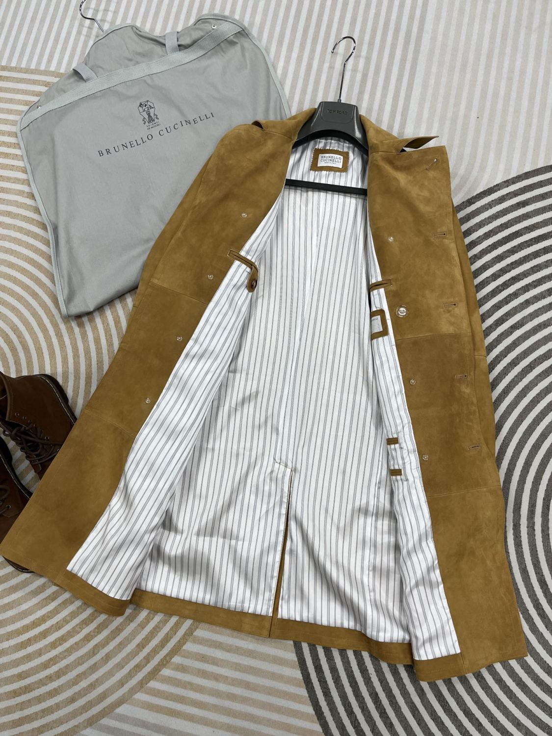 Brunello Cucinelli Men's Women's Autumn And Winter Leather Trench Coat Casual Solid Color Lapel Belt Jacket Ngvp #9777