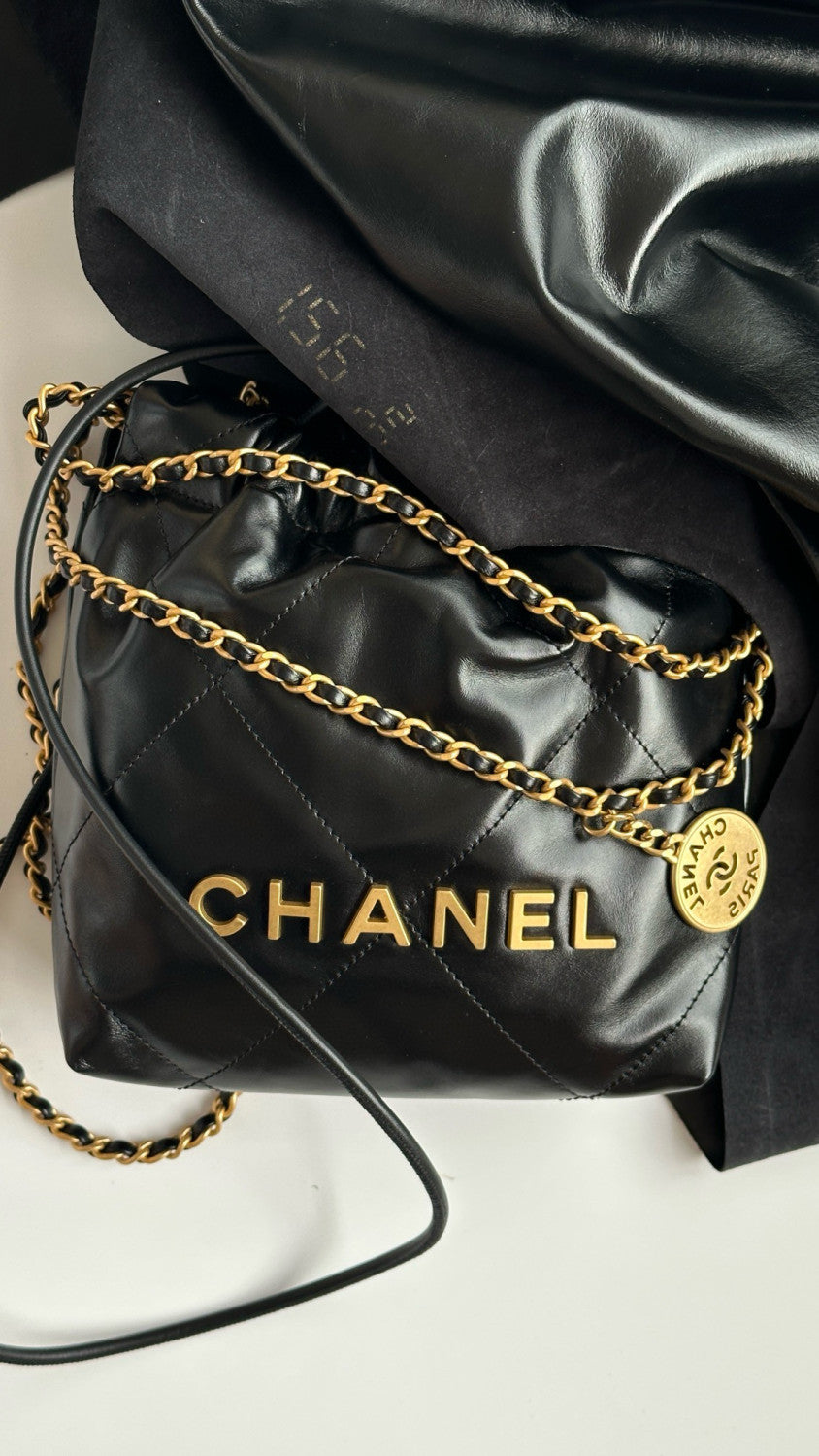 Chanel Women's Solid Color Logo Drawstring Closure Chain Shoulder Strap Glossy Calfskin Shoulder Crossbody Bag Bags #77727
