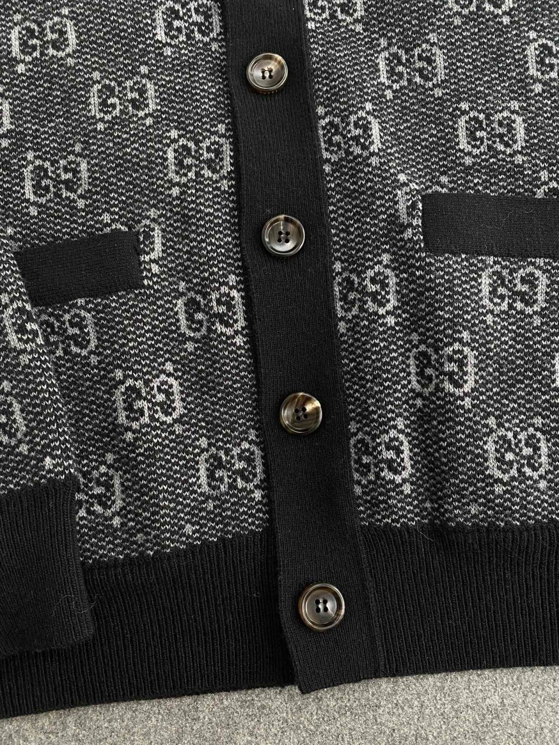 Gucci Men's Spring And Fall Letter Print Single Breasted V-neck Wool Long Sleeved Knit Sweater Jacket #73613