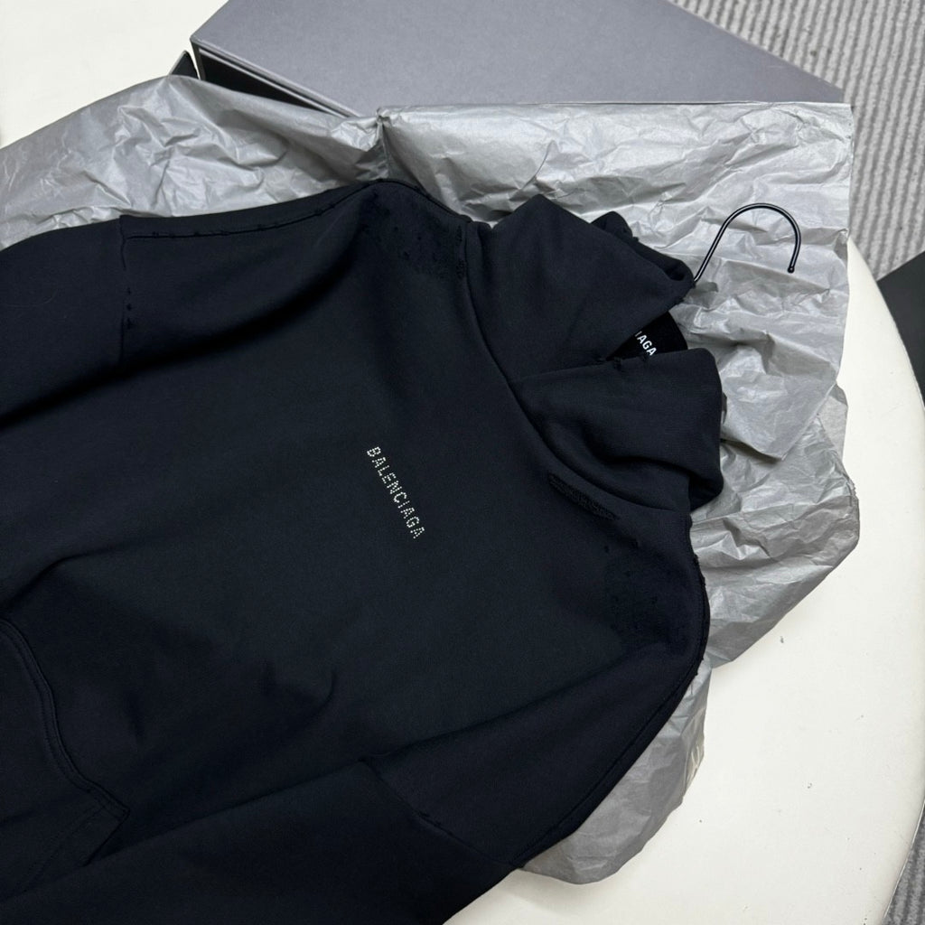 Balenciaga Men's Spring and Autumn Hot Drill Logo Letter Print Black Hooded Sweatshirt #73135