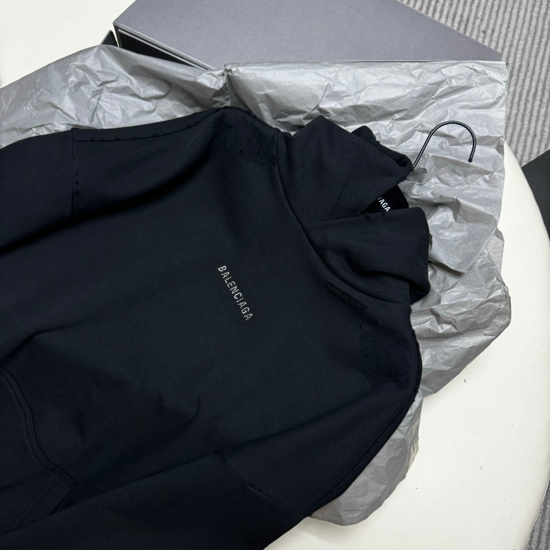 Balenciaga Men's Spring and Autumn Hot Drill Logo Letter Print Black Hooded Sweatshirt #73135