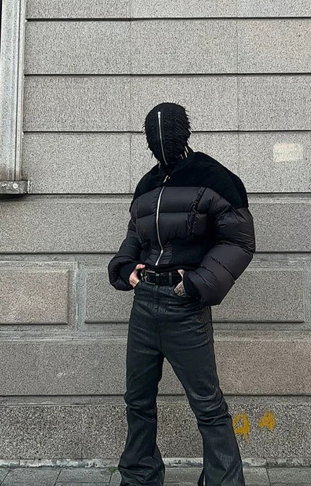 Rick Owens Men's Dark Style Short Splicing Puffer Down Jacket Autumn And Winter Solid Color Zipper Collarless Jacket #81336