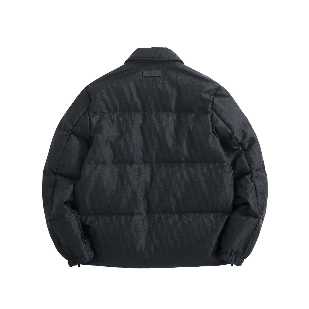 Dior Men's Fall And Winter Black Dark Logo Print Lapel Single Breasted Long Sleeved Puffer Down Jacket #74317