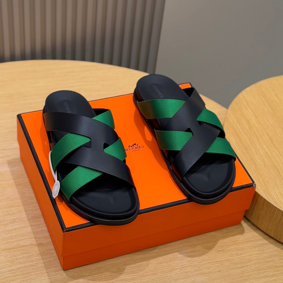 Hermes Men's Summer Solid Color Leather Suede Patchwork Sandals Slippers Shoes #76385