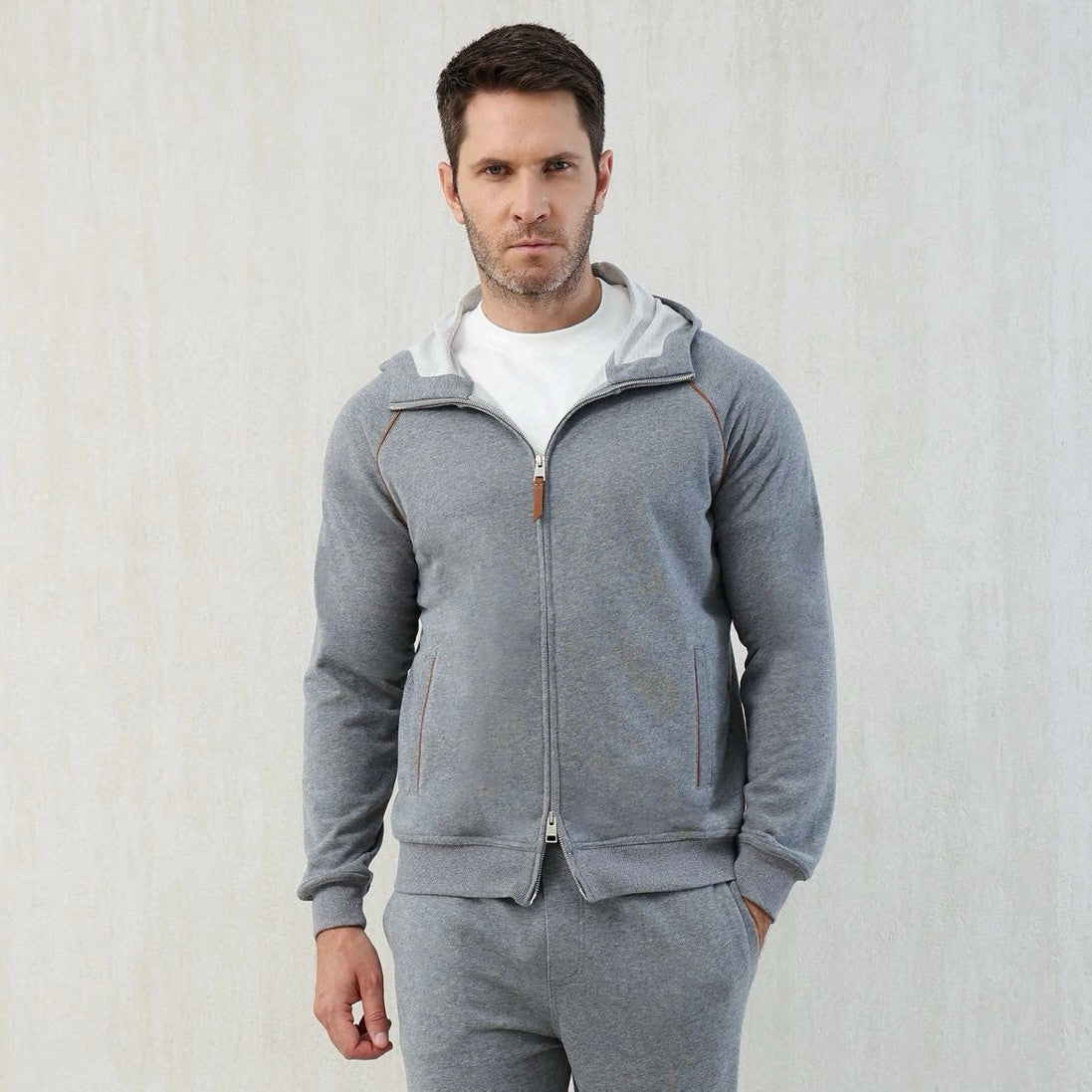 Brunello Cucinelli Men's Techno Cotton French Terry Hooded Long Sleeve Casual Athletic Sweatshirt Solid Color Zipper Spring Jacket Ngvp #1675
