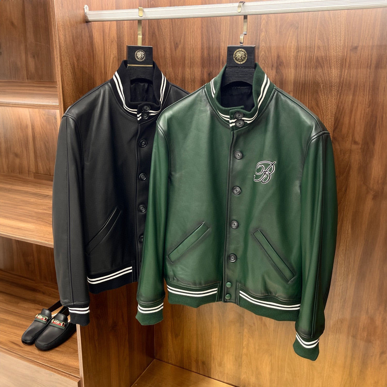Berluti Buttoned Leather Baseball Jacket #96147
