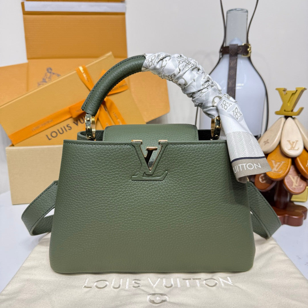 Louis Vuitton CAPUCINES BB Handbag M25474 Army Green Chip Capucines Small Handbag Taurillon Leather Monogram Floral Pattern Modern Clutch Tote Bag Crossbody Bag #195563