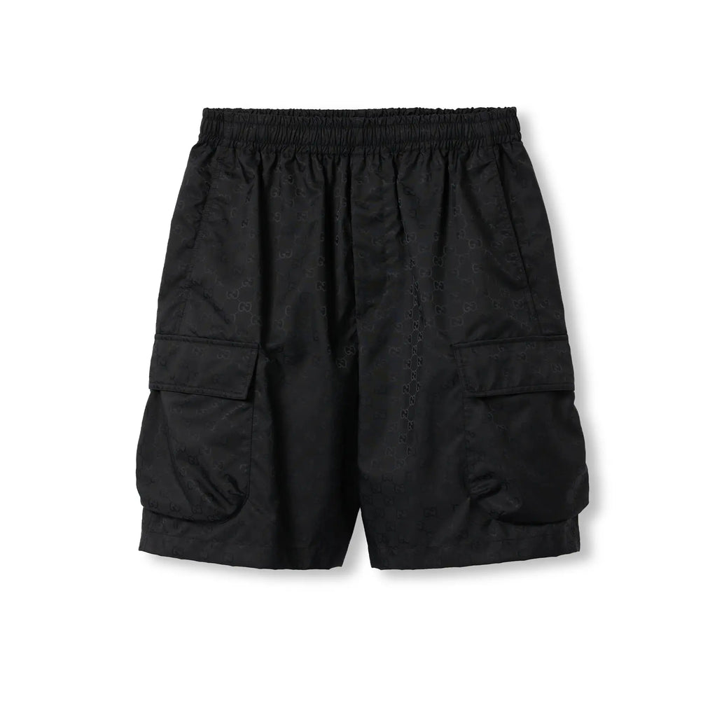 Gucci Men's Lightweight GG Nylon Jacquard Pocket Solid Color Summer Casual Elastic Shorts #76321