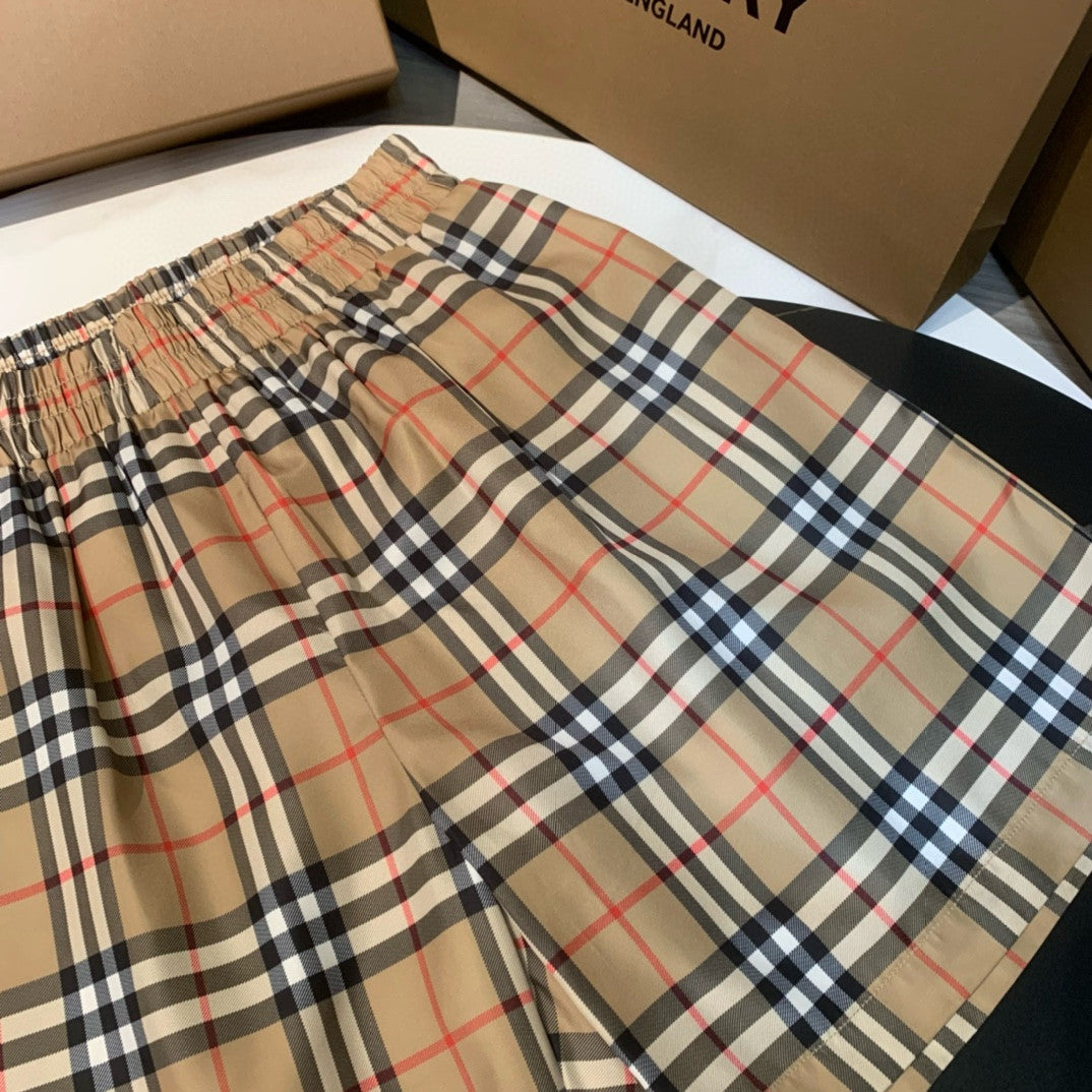 Burberry Men's Summer Colour Block Check Full Print Mid Waist Elasticated Shorts Pants #99212