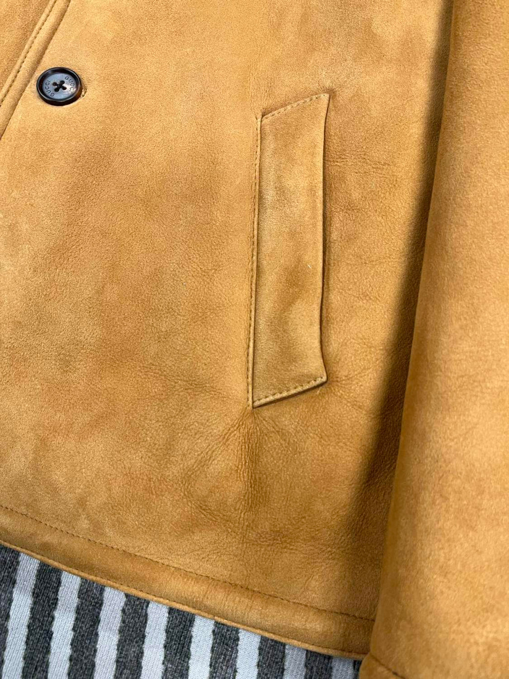 Gucci Men's And Women's Autumn And Winter Solid Color Suede Single Breasted Long Sleeved Wool Lined Jacket #74481