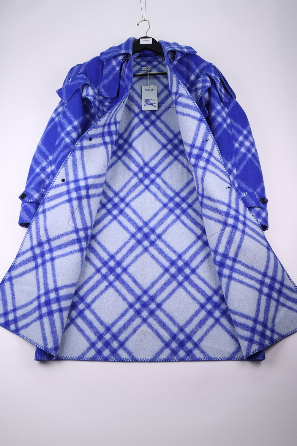 Burberry Men's Autumn and Winter Plaid Wool Blanket Poncho Hooded Single Breasted Pocket Long Sleeve Coat Jacket #72717