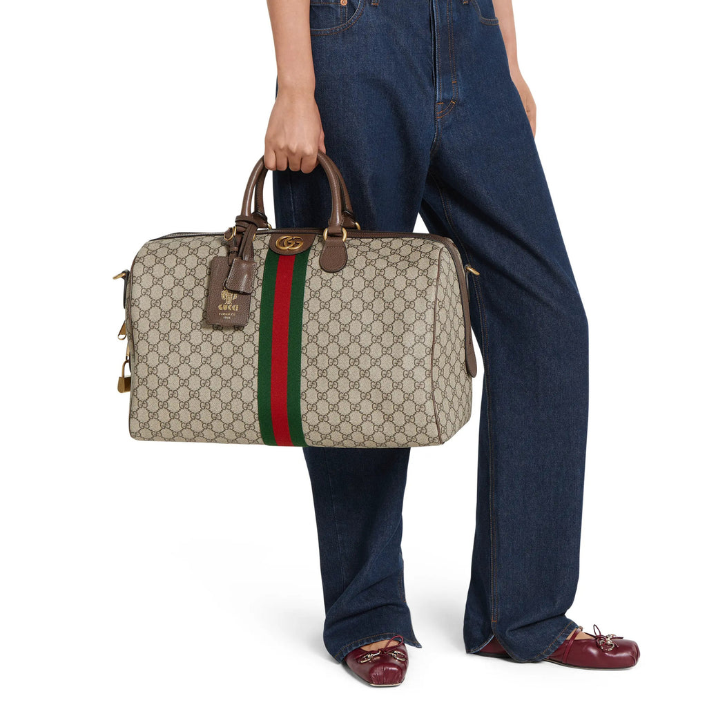 Gucci Savoy Collection Medium Travel Bag In Beige And Dark Brown With Interwoven Gg Monogram Men's And Women's Handheld And Crossbody Bag Bags 834460FAEOI9746 #197150