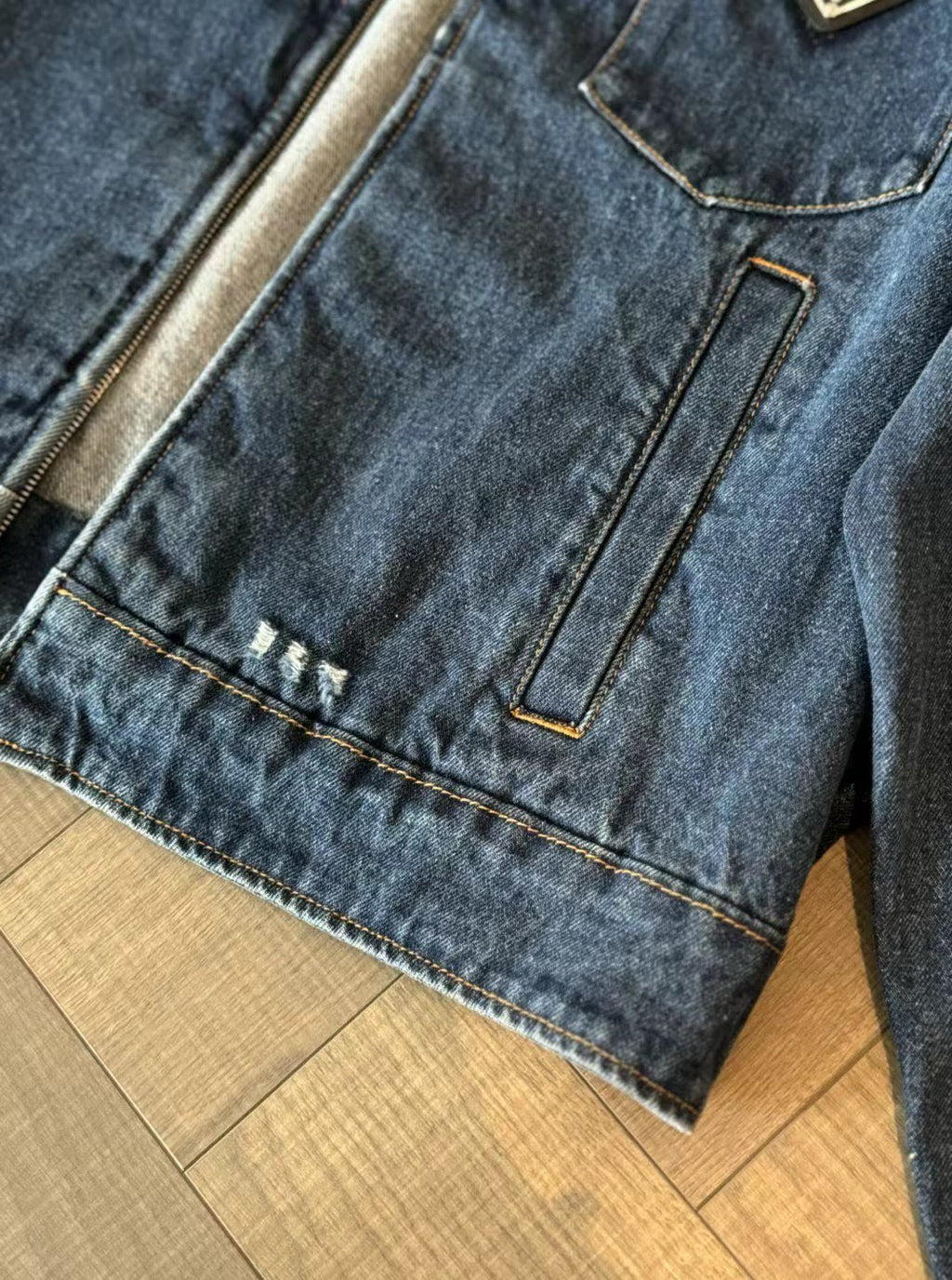 Prada Women's Spring/Fall Fashion Casual Zipper Collar Logo Triangle Emblem Denim Jacket #78971