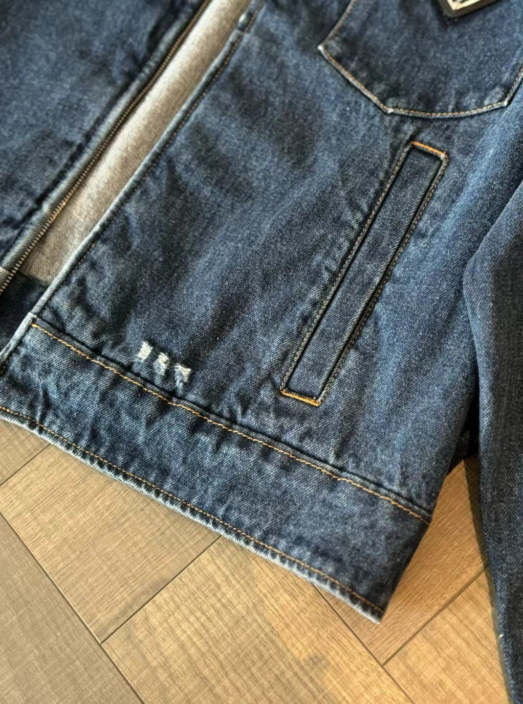 Prada Women's Spring/Fall Fashion Casual Zipper Collar Logo Triangle Emblem Denim Jacket #78971