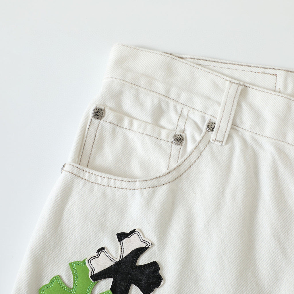Chrome Hearts Graffiti White Denim Jeans Pants #96784