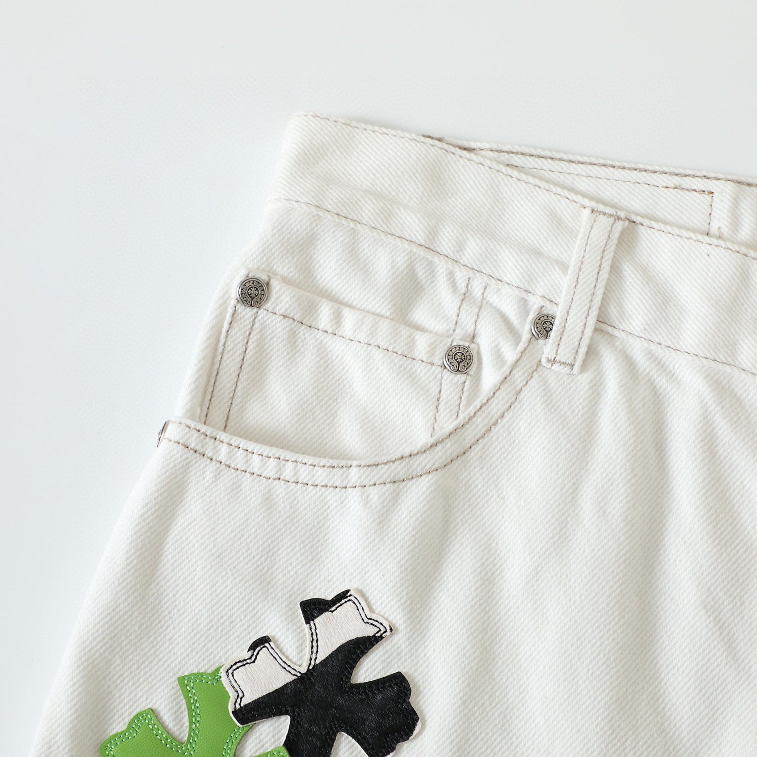 Chrome Hearts Graffiti White Denim Jeans Pants #96784