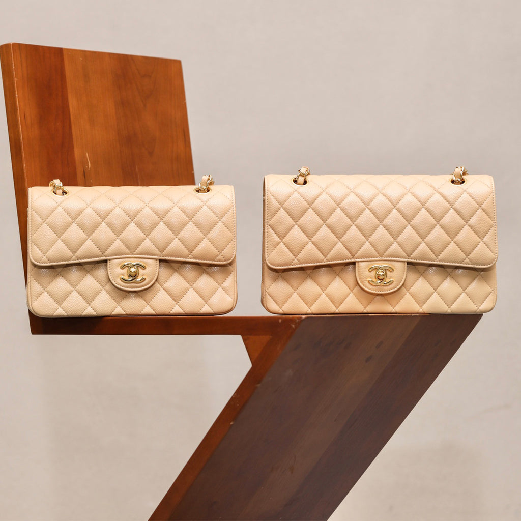 Chanel Classic Flap CF 23/25 Classic Chain Grainy Calfskin Mouth Cover Bag Shoulder Crossbody Medium Large Women's Beige Bag Bags A01112-Y01864-21209 #81232