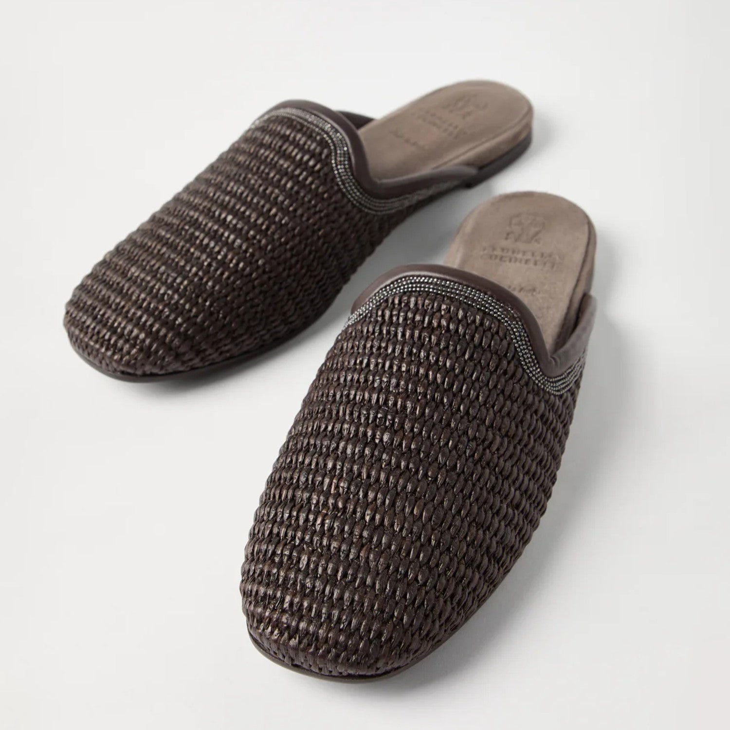 Brunello Cucinelli Techno Raffia Slippers With Precious Trim Women's Fashion Breathable Casual Shoes Comfortable Flat Heel Sandals 2cm Ngvp #1589