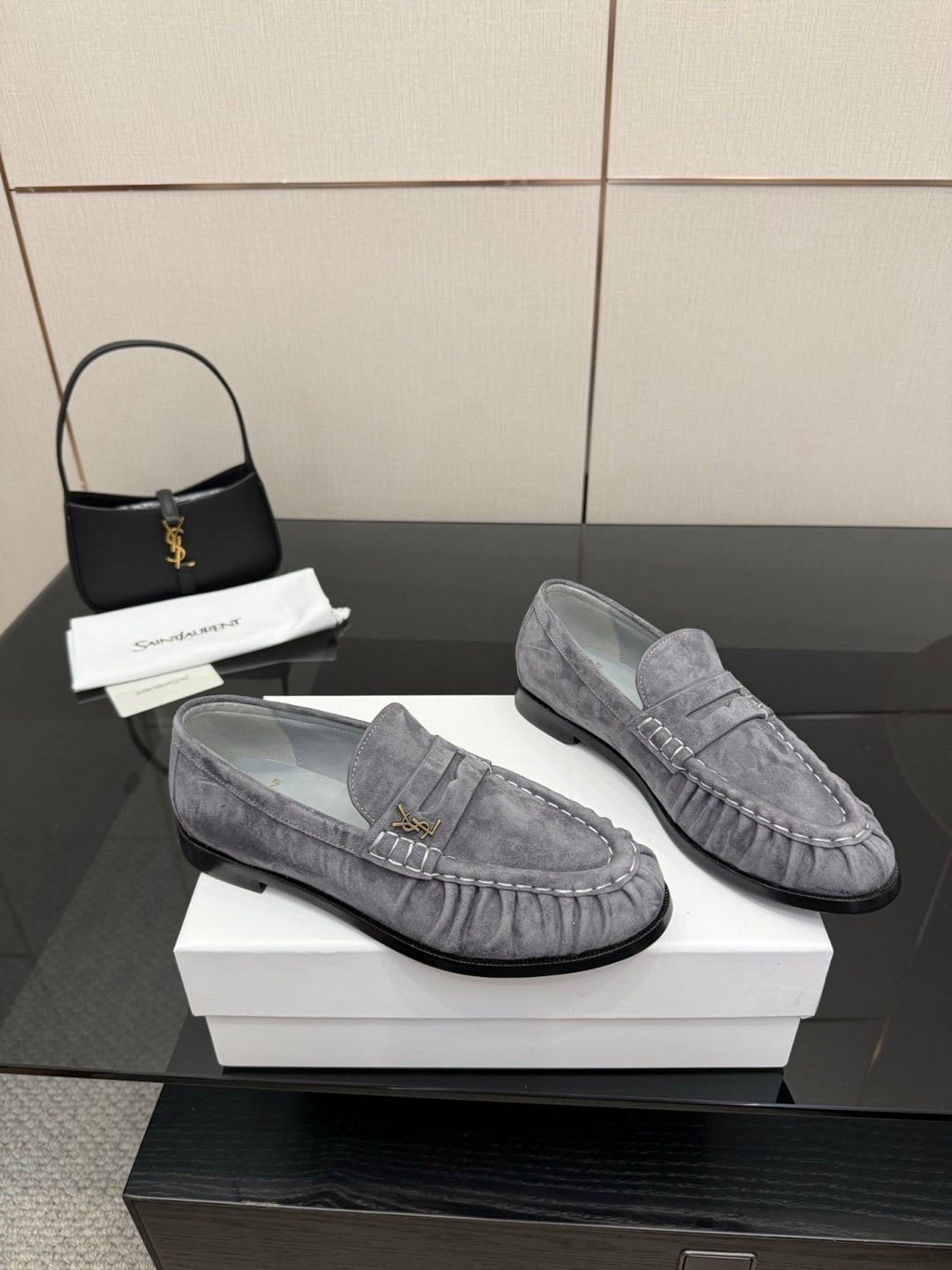 Saint Laurent Women's Autumn/Winter Fashion Casual Sheepskin Suede Round Toe Slip On Flat Loafers Casual Shoes #78376
