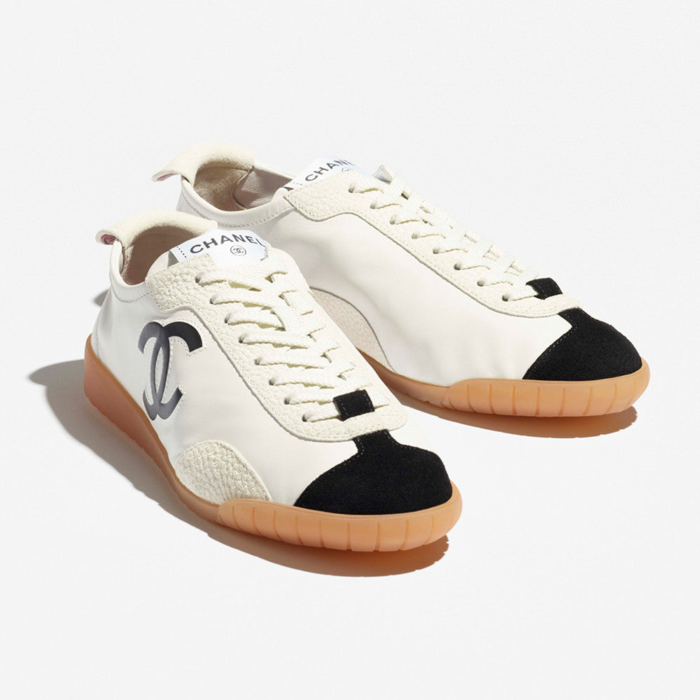 Chanel Sneakers Calfskin Embossed Suede Calfskin White Black #375474