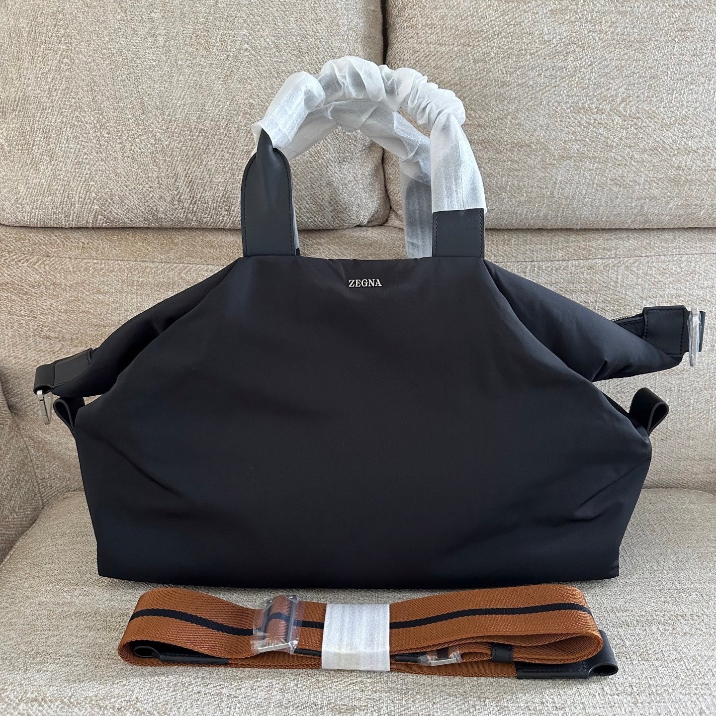 Zegna Ranglan Handbag Bags Black Technology Fabric Luggage Bag # 195388