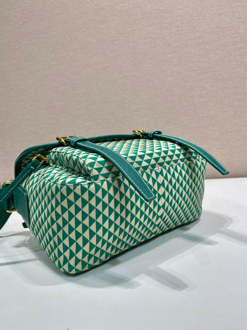Prada Women's Monogram Printed Classic Triangle Logo Recycled Nylon with Cow Leather Shoulder Bag Bags #75665