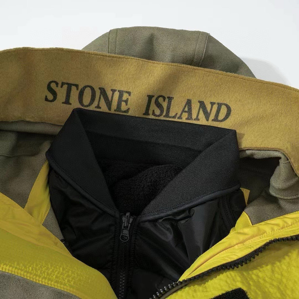 Stone Island Men's Fall And Winter Winter Thickened Suede Printed Hooded Coat Front And Back Wear Jacket With Liner #72395