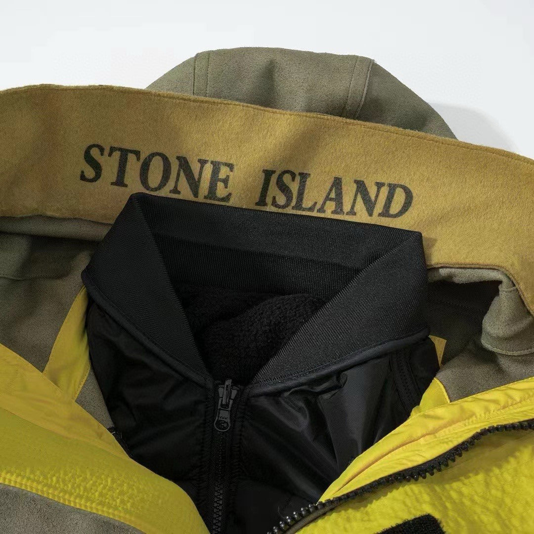 Stone Island Men's Fall And Winter Winter Thickened Suede Printed Hooded Coat Front And Back Wear Jacket With Liner #72395